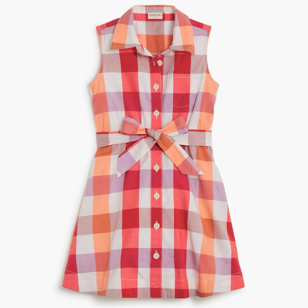 NWOT J. Crew Crewcuts Tie-Waist Belt Sleeveless Shirtdress Madras Print Size 10